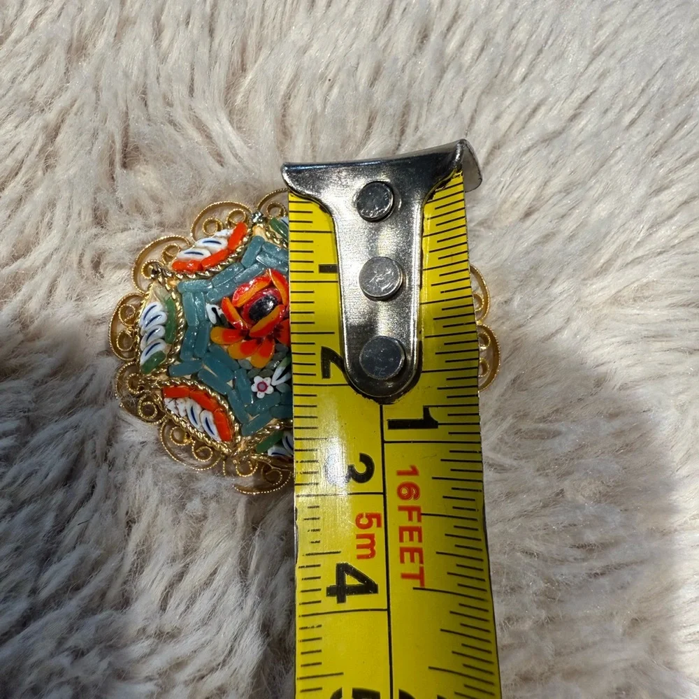 Vintage Gold Micromosaic‎ Micro Mosaic Flower Design Brooch Pin